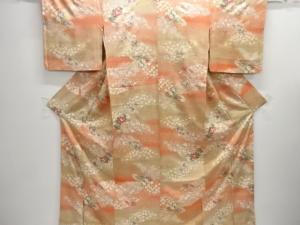 地紙に草花模様小紋着物